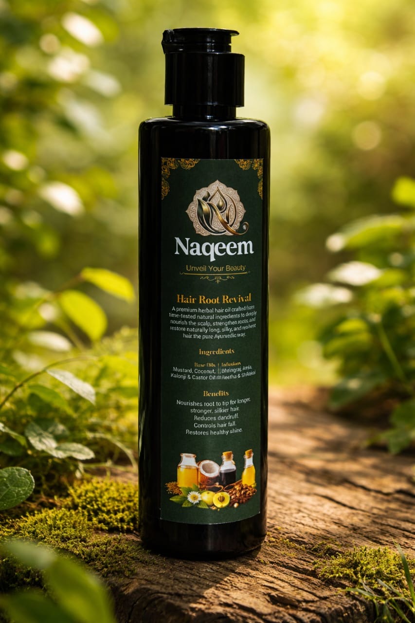 Naqeem Hair Root Revival — herbal hair oil bottle